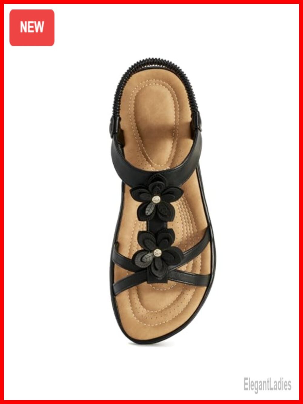 Women's Flat Sandals Ankle Strap Rhinestone Floral Faux Leather Comfortable